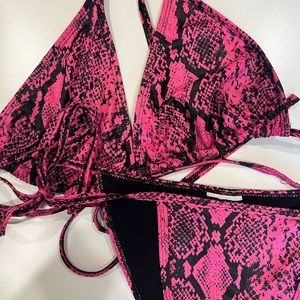 Motel Pink and Black Reptile String Bikini